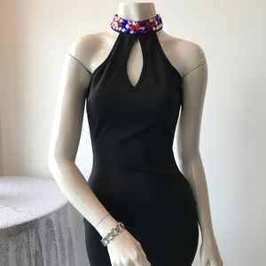 Sexy Short Black Dress w/ Jeweled Collar